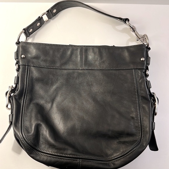 100% Authentic Coach Zoe Vintage Black Leather Handbag with Chrome Hardware - Picture 3 of 10